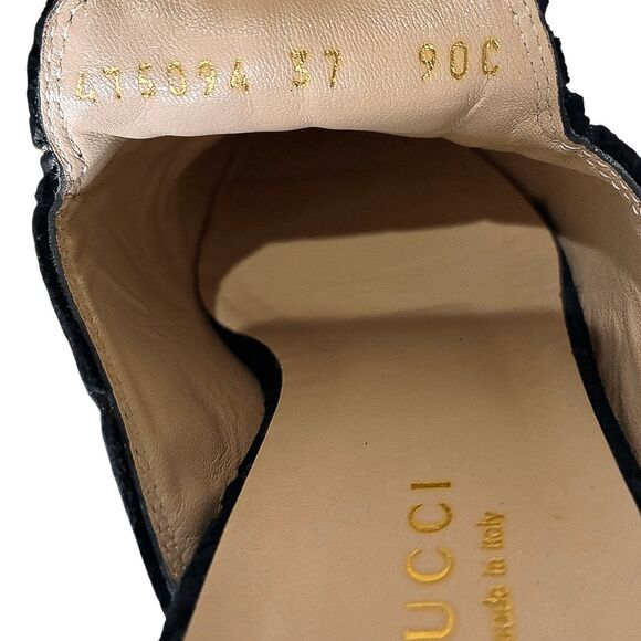 Gucci Princetown Velvet Horsebit Mules Black GG Logo Loafers EU 37 US 7 Monogram - Picture 8 of 11